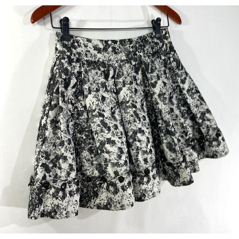 Hanley Mellon Luxury Button Hem Thick Pleated Mini Skirt Womens 2 S $300+